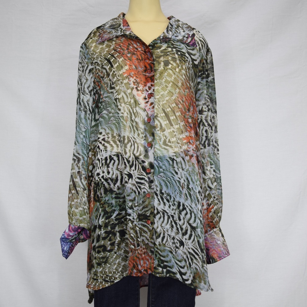 Messagerie | Multi-Colored Button Up Blouse XL